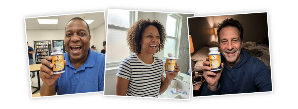 Real SodaSlim customers holding their bottle
